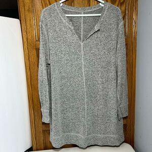 Woman Within  Tunic Top‎ Marled Split V-Neck Gray Women 1X